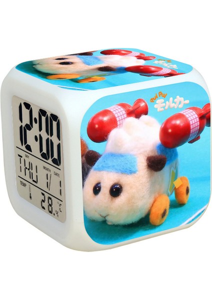 7 Renkli LED Kare Dijital Alarmlı Saat - Beyaz (Yurt Dışından)