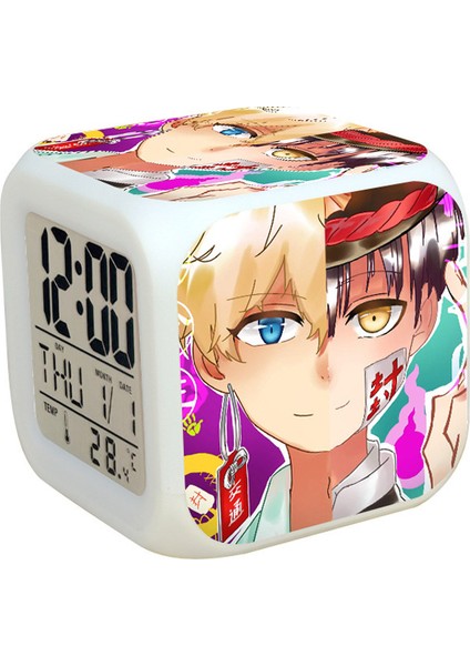 7 Renkli LED Kare Dijital Alarmlı Saat - Beyaz (Yurt Dışından)