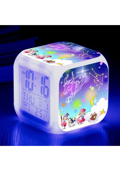 7 Renkli LED Kare Dijital Alarmlı Saat - Beyaz (Yurt Dışından)