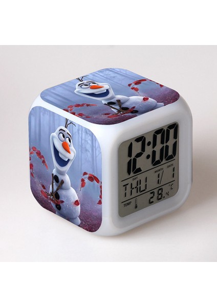 7 Renkli LED Kare Dijital Alarmlı Saat - Beyaz (Yurt Dışından)