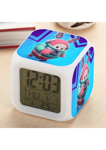 7 Renkli LED Kare Dijital Alarmlı Saat - Beyaz (Yurt Dışından)