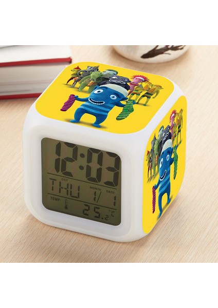 7 Renkli LED Kare Dijital Alarmlı Saat - Beyaz (Yurt Dışından)