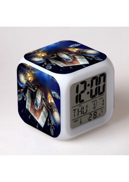 7 Renkli LED Kare Dijital Alarmlı Saat - Beyaz (Yurt Dışından)