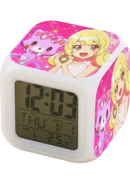 7 Renkli LED Kare Dijital Alarmlı Saat - Beyaz (Yurt Dışından)