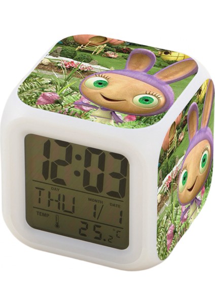 7 Renkli LED Kare Dijital Alarmlı Saat - Beyaz (Yurt Dışından)