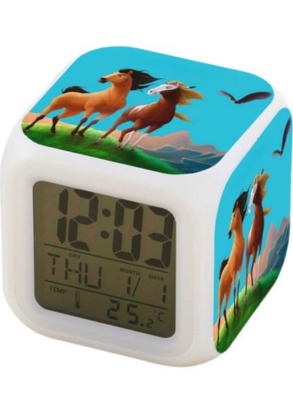 7 Renkli LED Kare Dijital Alarmlı Saat - Beyaz (Yurt Dışından)