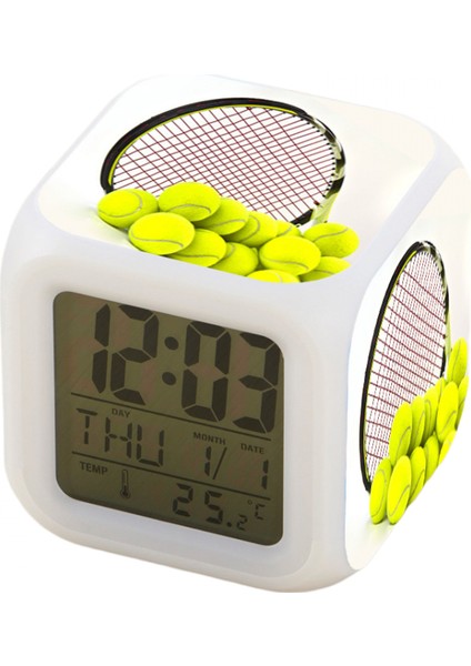 7 Renkli LED Kare Dijital Alarmlı Saat - Beyaz (Yurt Dışından)