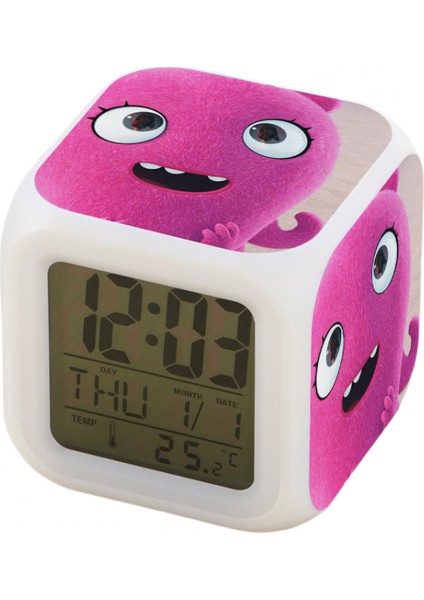 7 Renkli LED Kare Dijital Alarmlı Saat - Beyaz (Yurt Dışından)