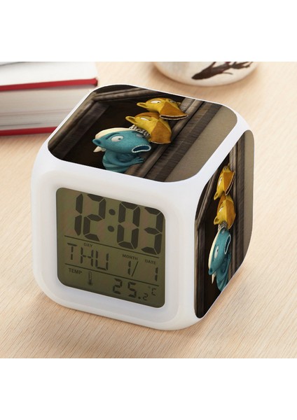 7 Renkli LED Kare Dijital Alarmlı Saat - Beyaz (Yurt Dışından)