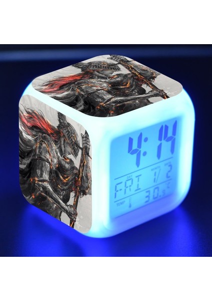 7 Renkli LED Kare Dijital Alarmlı Saat - Beyaz (Yurt Dışından)