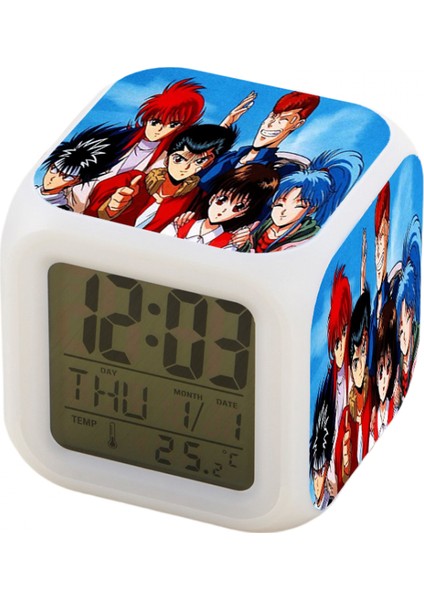 7 Renkli LED Kare Dijital Alarmlı Saat - Beyaz (Yurt Dışından)