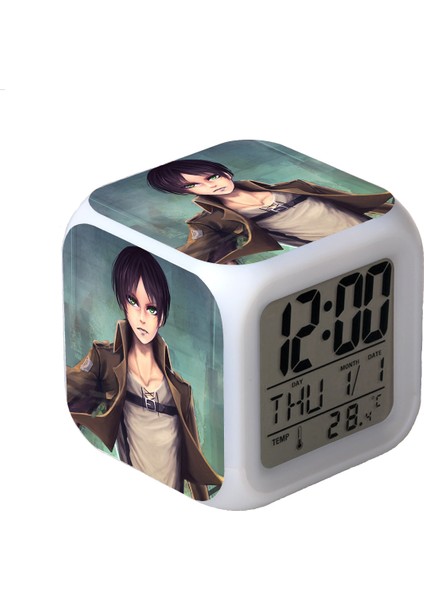 7 Renkli LED Kare Dijital Alarmlı Saat - Beyaz (Yurt Dışından)