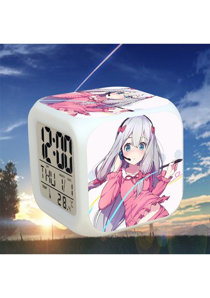 7 Renkli LED Kare Dijital Alarmlı Saat - Beyaz (Yurt Dışından)