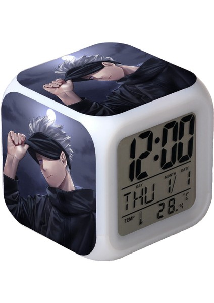 7 Renkli LED Kare Dijital Alarmlı Saat - Beyaz (Yurt Dışından)