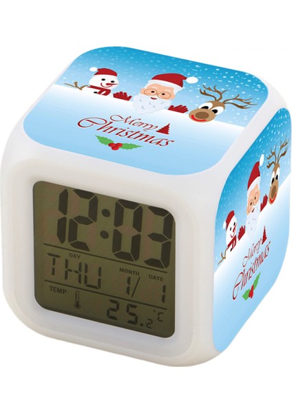 7 Renkli LED Kare Dijital Alarmlı Saat - Beyaz (Yurt Dışından)