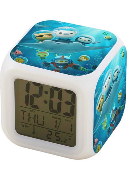 7 Renkli LED Kare Dijital Alarmlı Saat - Beyaz (Yurt Dışından)