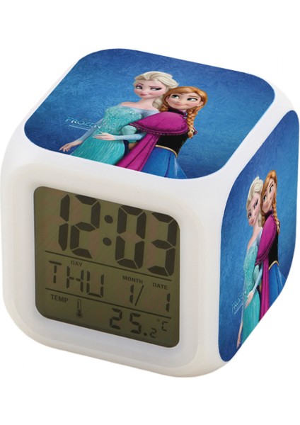 7 Renkli LED Kare Dijital Alarmlı Saat - Beyaz (Yurt Dışından)