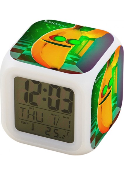 7 Renkli LED Kare Dijital Alarmlı Saat - Beyaz (Yurt Dışından)