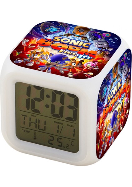 7 Renkli LED Kare Dijital Alarmlı Saat - Beyaz (Yurt Dışından)