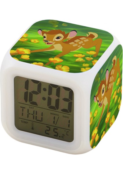 7 Renkli LED Kare Dijital Alarmlı Saat - Beyaz (Yurt Dışından)