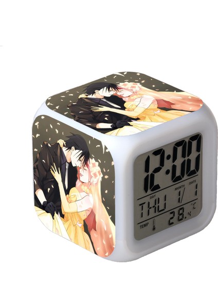 7 Renkli LED Kare Dijital Alarmlı Saat - Beyaz (Yurt Dışından)