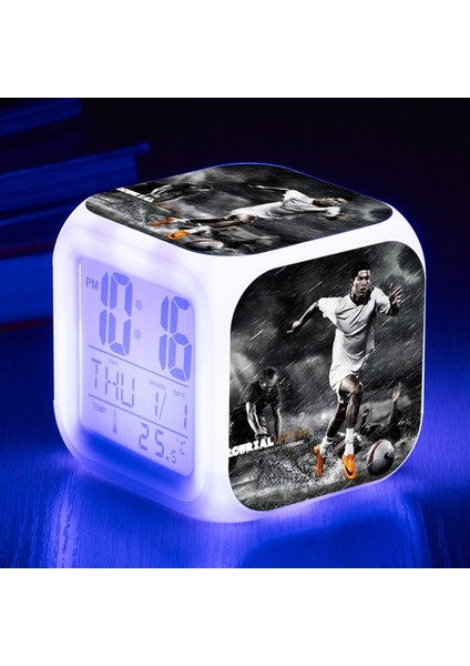 7 Renkli LED Kare Dijital Alarmlı Saat - Beyaz (Yurt Dışından)