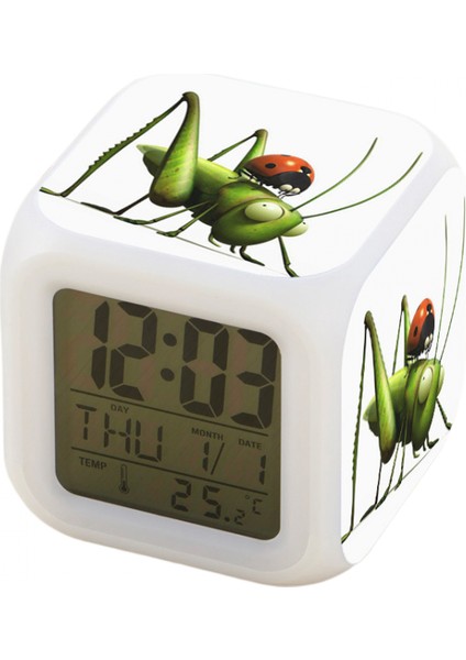 7 Renkli LED Kare Dijital Alarmlı Saat - Beyaz (Yurt Dışından)