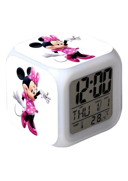 7 Renkli LED Kare Dijital Alarmlı Saat - Beyaz (Yurt Dışından)