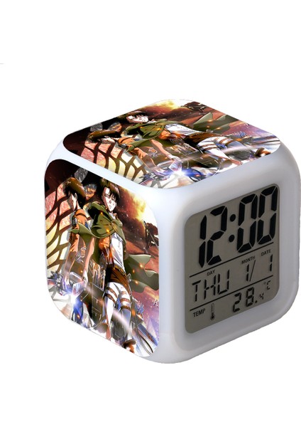 7 Renkli LED Kare Dijital Alarmlı Saat - Beyaz (Yurt Dışından)