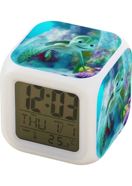 7 Renkli LED Kare Dijital Alarmlı Saat - Beyaz (Yurt Dışından)