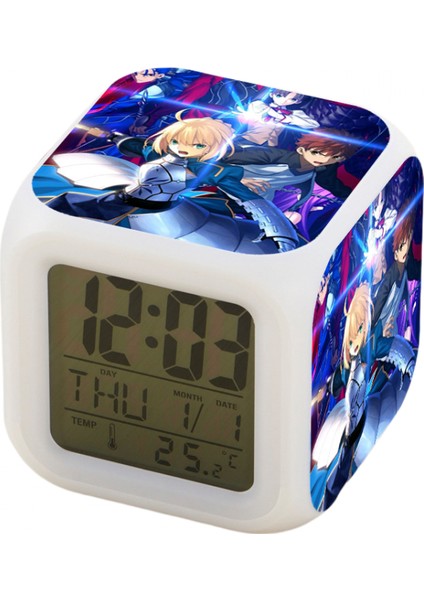 7 Renkli LED Kare Dijital Alarmlı Saat - Beyaz (Yurt Dışından)
