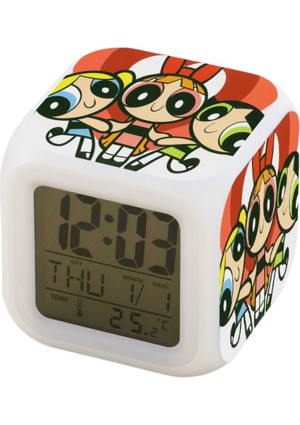 7 Renkli LED Kare Dijital Alarmlı Saat - Beyaz (Yurt Dışından)