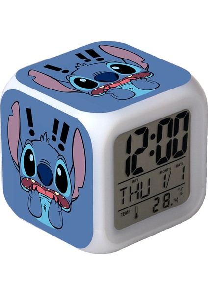 7 Renkli LED Kare Dijital Alarmlı Saat - Beyaz (Yurt Dışından)