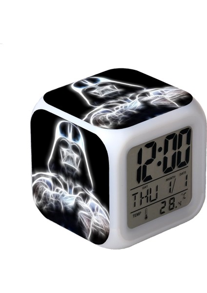 7 Renkli LED Kare Dijital Alarmlı Saat - Beyaz (Yurt Dışından)