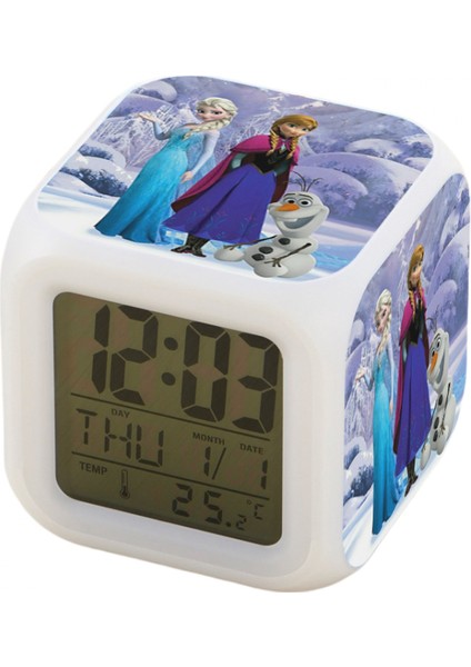 7 Renkli LED Kare Dijital Alarmlı Saat - Beyaz (Yurt Dışından)