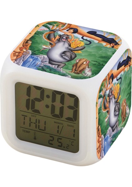 7 Renkli LED Kare Dijital Alarmlı Saat - Beyaz (Yurt Dışından)