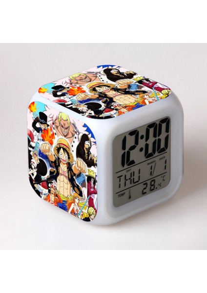 7 Renkli LED Kare Dijital Alarmlı Saat - Beyaz (Yurt Dışından)