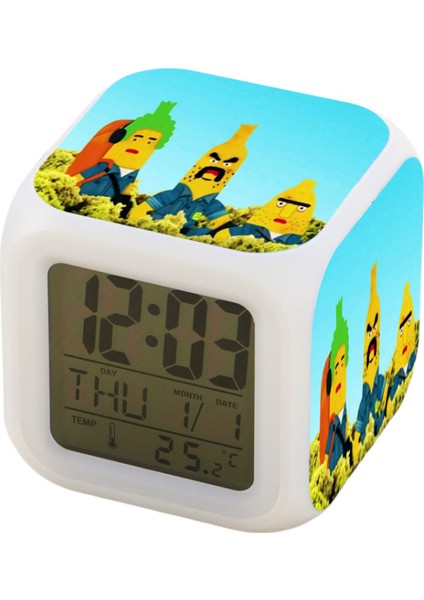 7 Renkli LED Kare Dijital Alarmlı Saat - Beyaz (Yurt Dışından)