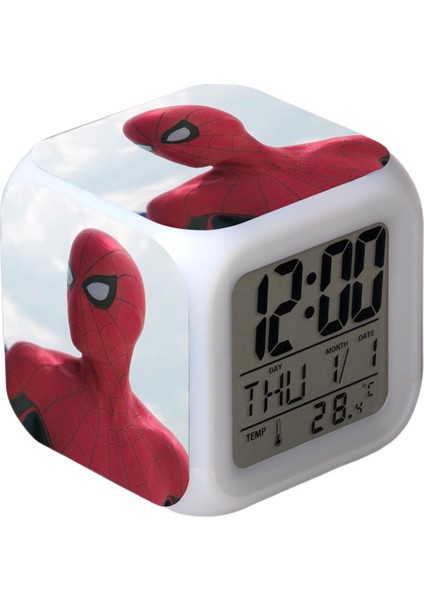 7 Renkli LED Kare Dijital Alarmlı Saat - Beyaz (Yurt Dışından)