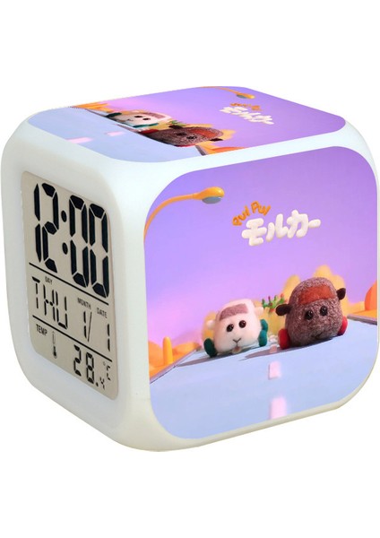 7 Renkli LED Kare Dijital Alarmlı Saat - Beyaz (Yurt Dışından)