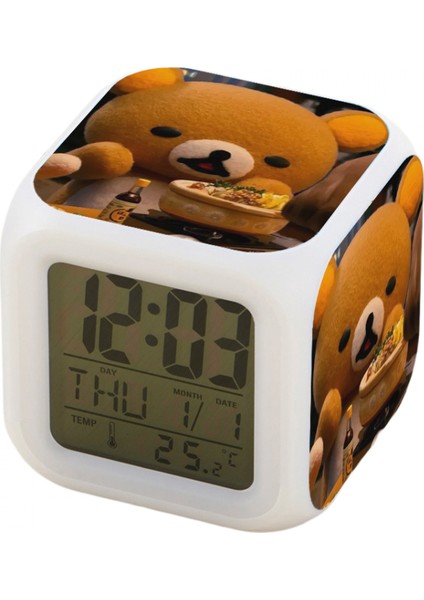 7 Renkli LED Kare Dijital Alarmlı Saat - Beyaz (Yurt Dışından)
