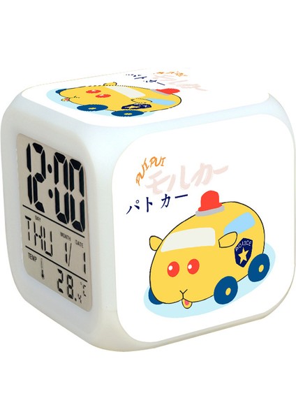 7 Renkli LED Kare Dijital Alarmlı Saat - Beyaz (Yurt Dışından)