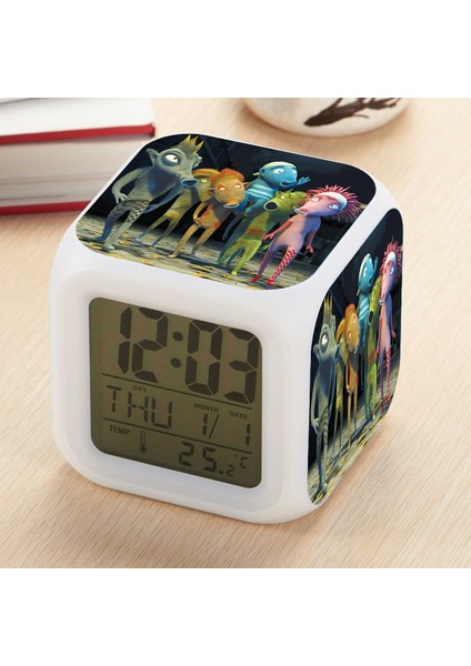 7 Renkli LED Kare Dijital Alarmlı Saat - Beyaz (Yurt Dışından)