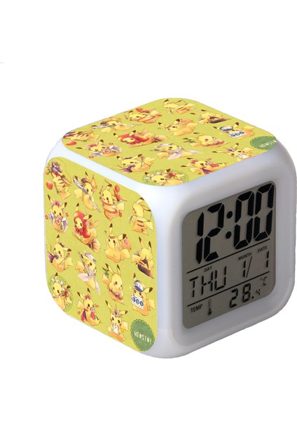 7 Renkli LED Kare Dijital Alarmlı Saat - Beyaz (Yurt Dışından)