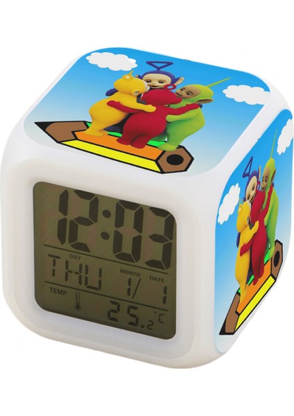 7 Renkli LED Kare Dijital Alarmlı Saat - Beyaz (Yurt Dışından)