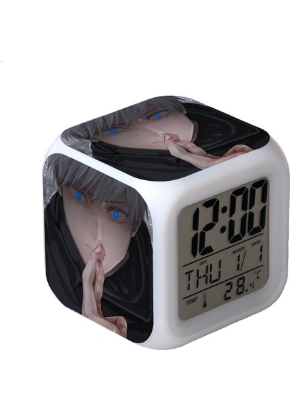 7 Renkli LED Kare Dijital Alarmlı Saat - Beyaz (Yurt Dışından)