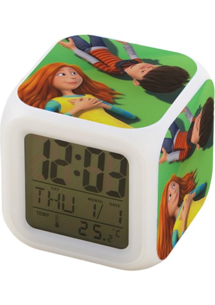 7 Renkli LED Kare Dijital Alarmlı Saat - Beyaz (Yurt Dışından)