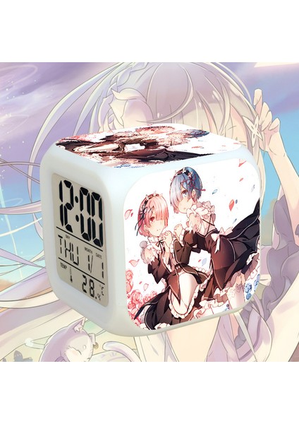 7 Renkli LED Kare Dijital Alarmlı Saat - Beyaz (Yurt Dışından)