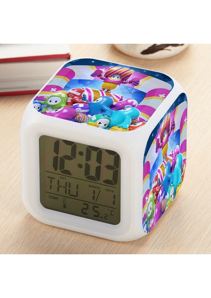 7 Renkli LED Kare Dijital Alarmlı Saat - Beyaz (Yurt Dışından)