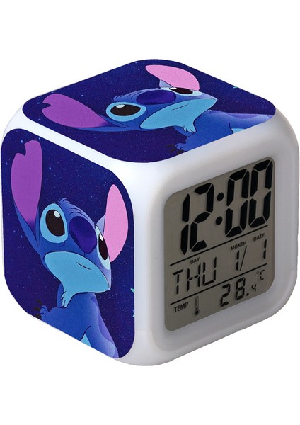 7 Renkli LED Kare Dijital Alarmlı Saat - Beyaz (Yurt Dışından)